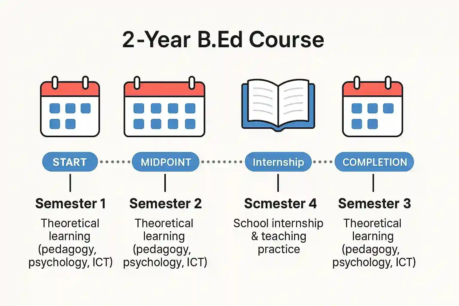 Visual timeline showing the semester-wise structure and duration of B.Ed program